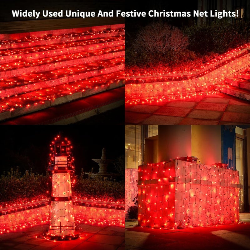 Dirnun Led Christmas Net Lights Red Outdoor Christmas Lights 160LED 5ftx7ft, Waterproof Outdoor Indoor Fairy Mesh Net Light for Xmas Party, Yard, Patio, Trees, Shrubs, Bushes Decorations - Image 2